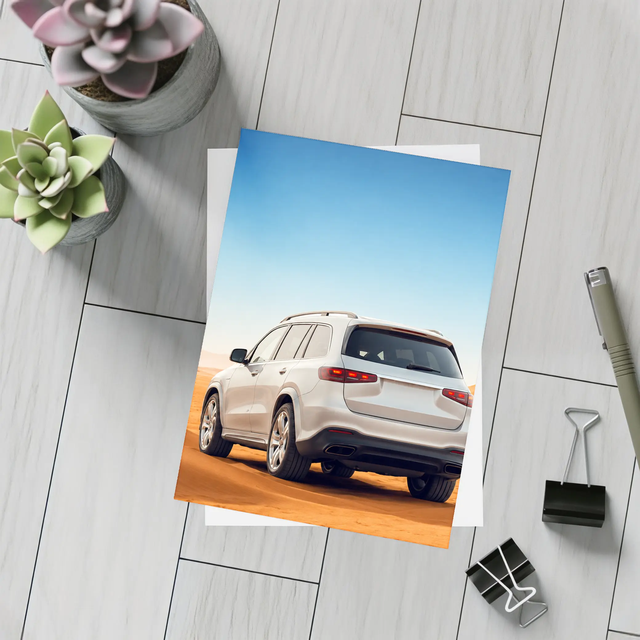 Mercedes GLS SUV White Desert Dunes – Postcards