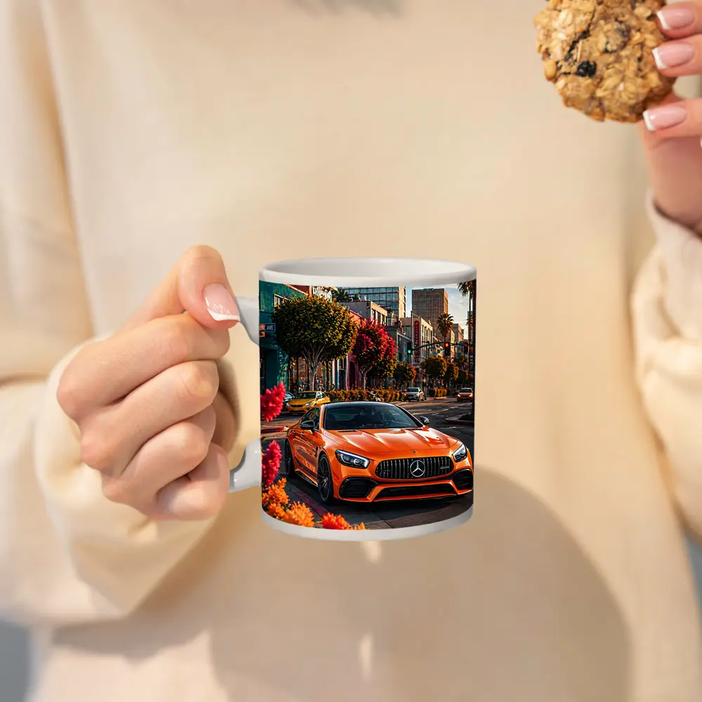 Mercedes AMG GT Orange City Street Scene – Mugs