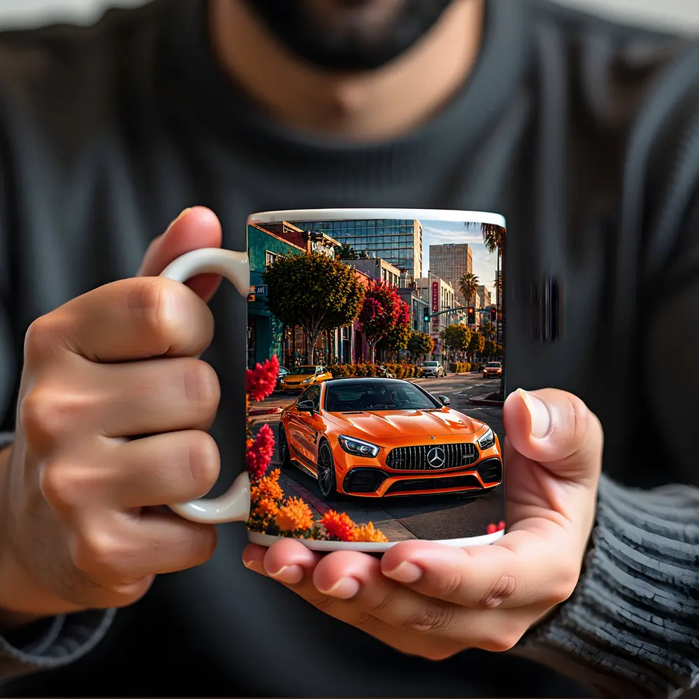 Mercedes AMG GT Orange City Street Scene – Mugs