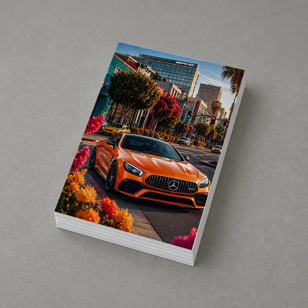 Mercedes AMG GT Orange City Street Scene – Postcards