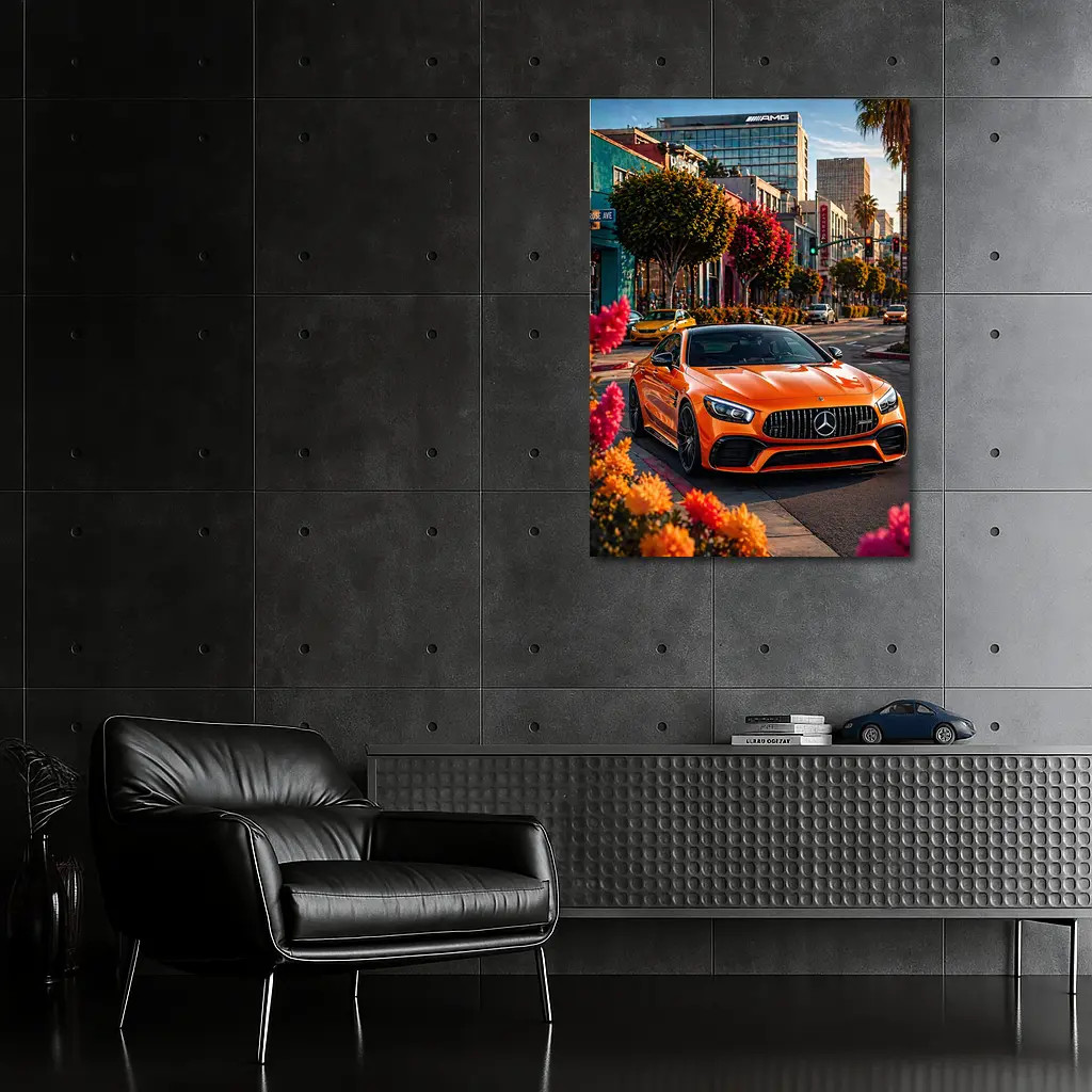 Mercedes AMG GT Orange City Street Scene – Wall Art