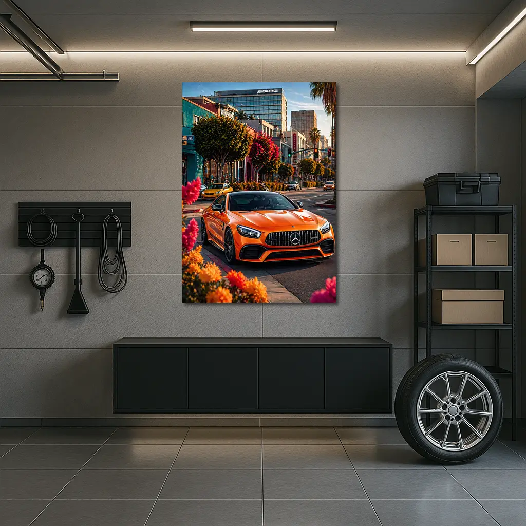 Mercedes AMG GT Orange City Street Scene – Wall Art