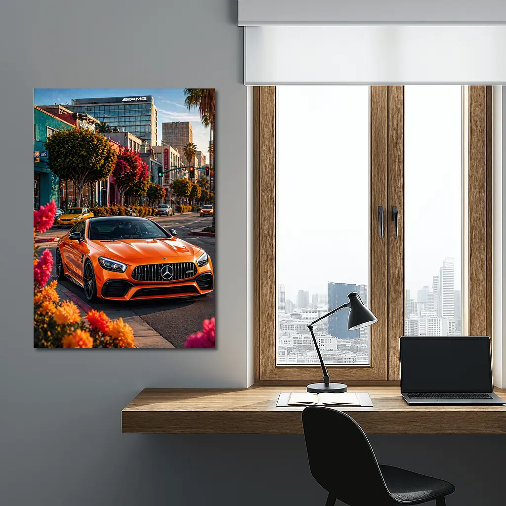 Mercedes AMG GT Orange City Street Scene – Wall Art