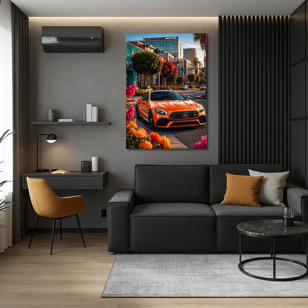 Mercedes AMG GT Orange City Street Scene – Wall Art