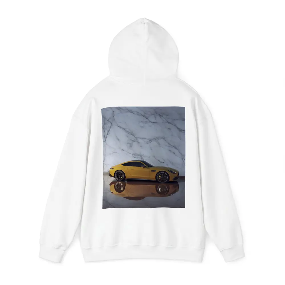 Mercedes AMG GT Yellow Against Marble Wall – Hoodies