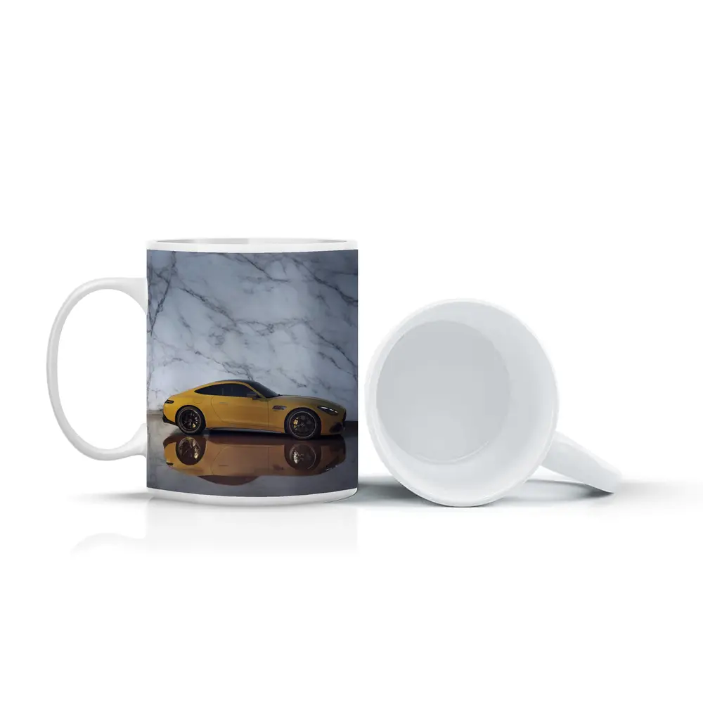 Mercedes AMG GT Yellow Against Marble Wall – Mugs