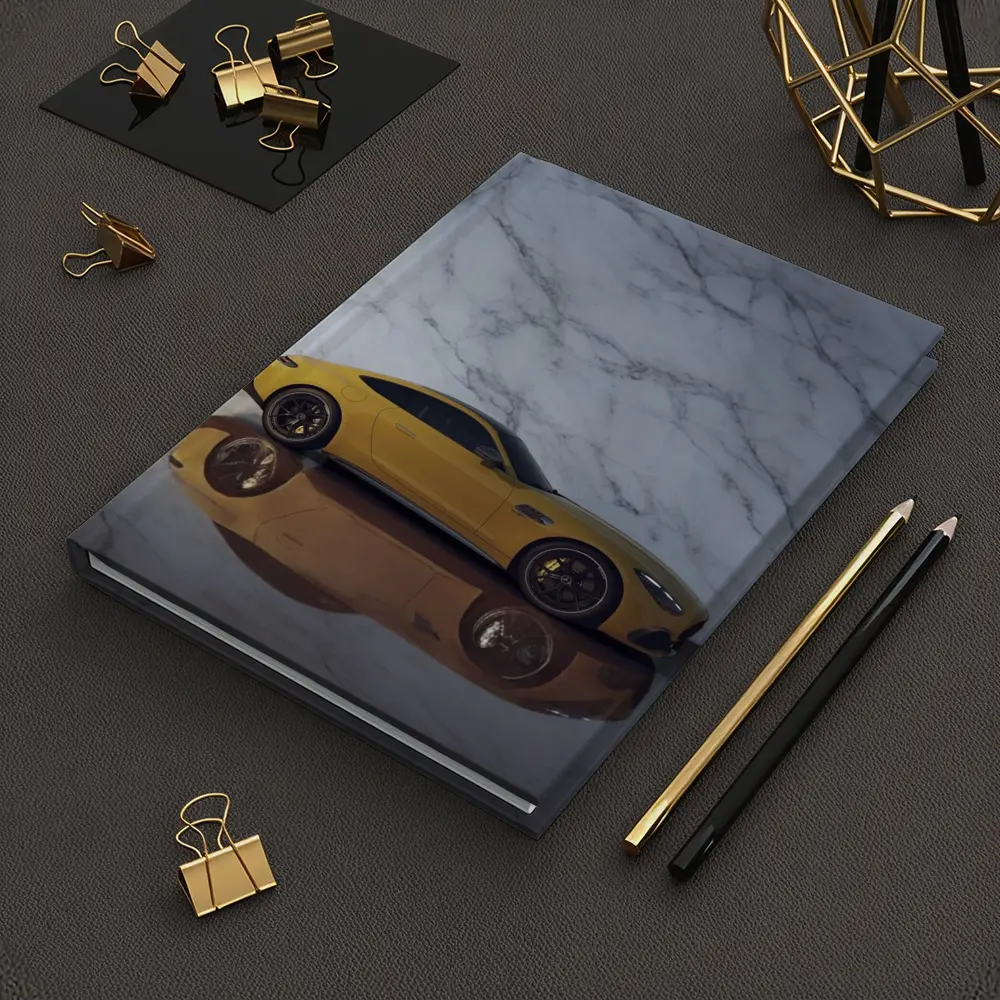 Mercedes AMG GT Yellow Against Marble Wall – Notebooks