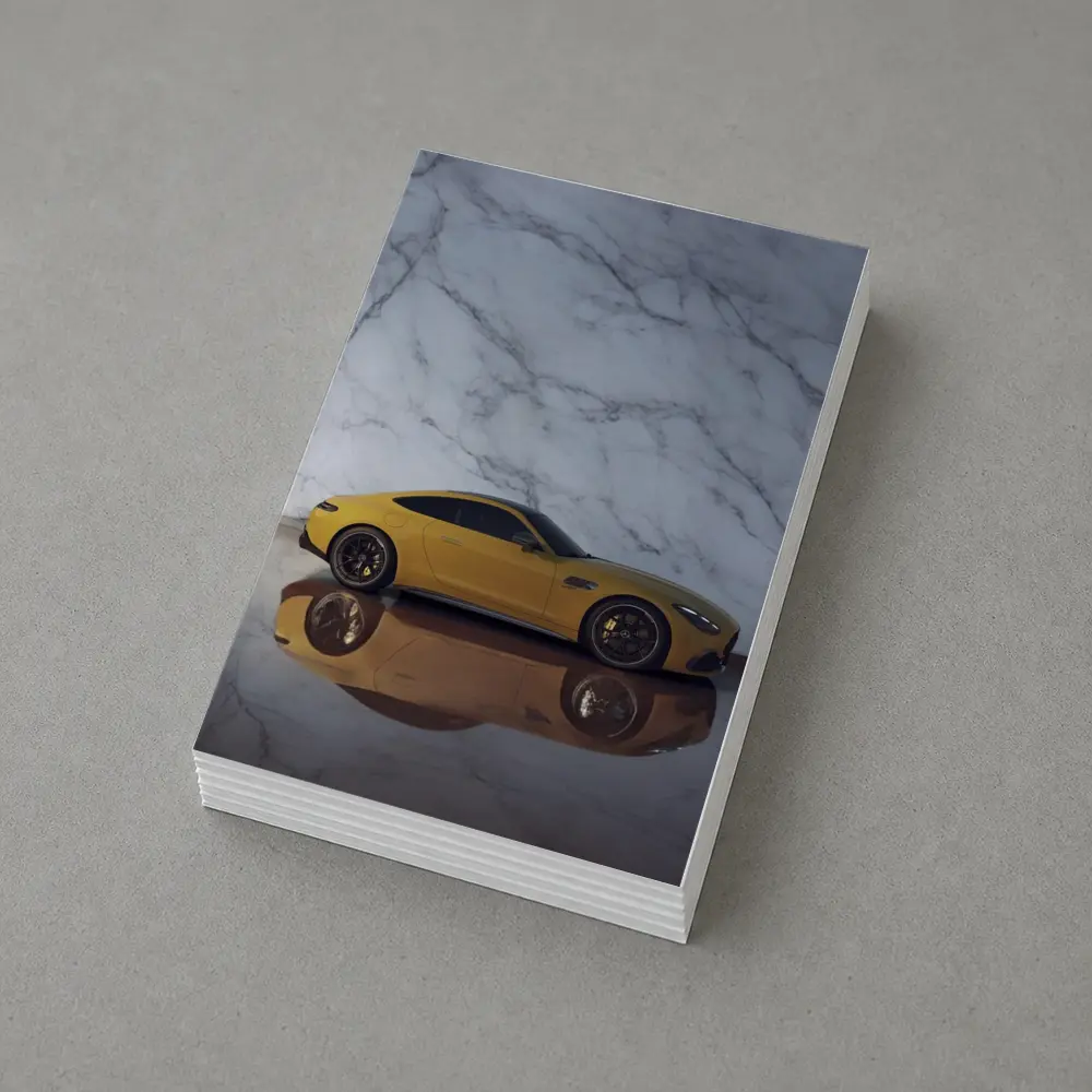 Mercedes AMG GT Yellow Against Marble Wall – Postcards