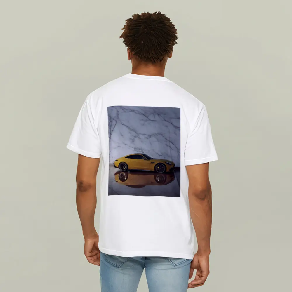 Mercedes AMG GT Yellow Against Marble Wall – T-Shirts