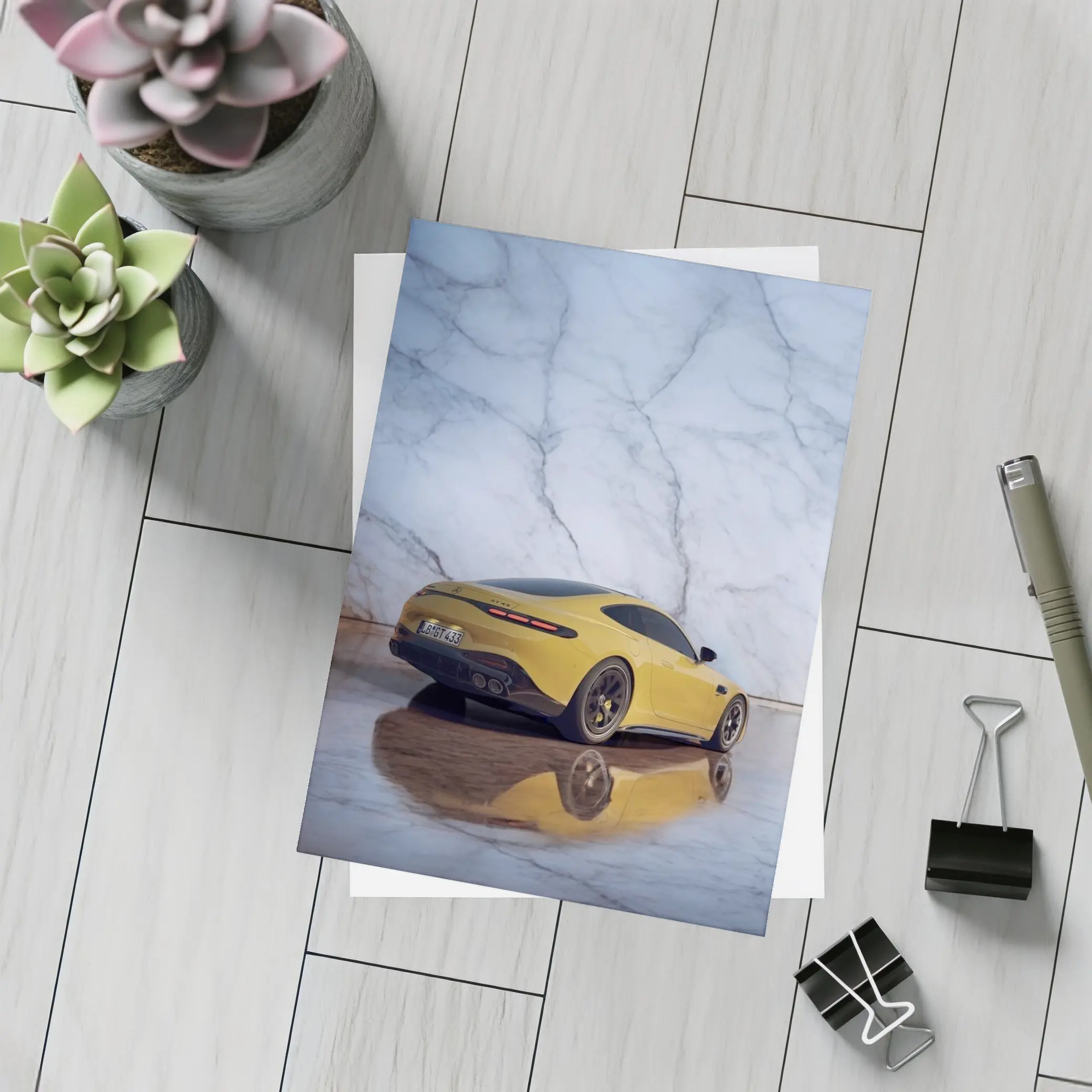 Mercedes AMG GT Yellow Marble Background – Postcards