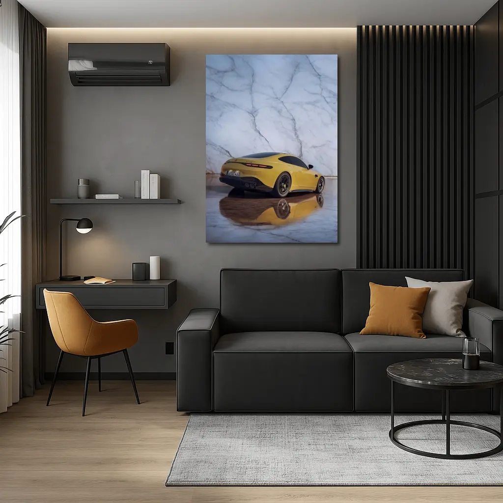 Mercedes AMG GT Yellow Marble Background – Wall Art