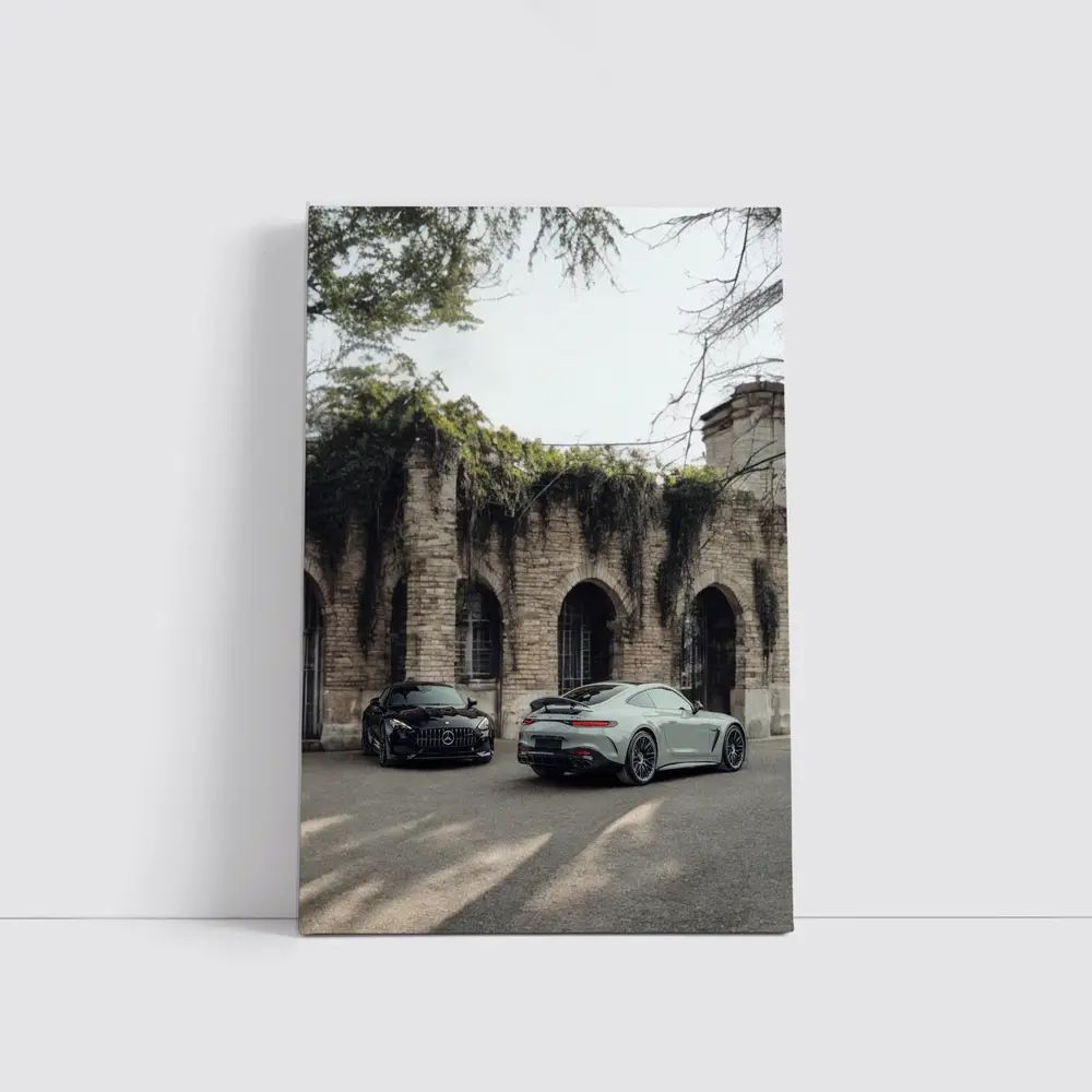 Mercedes AMG GT Two Cars Stone Building – Wall Art