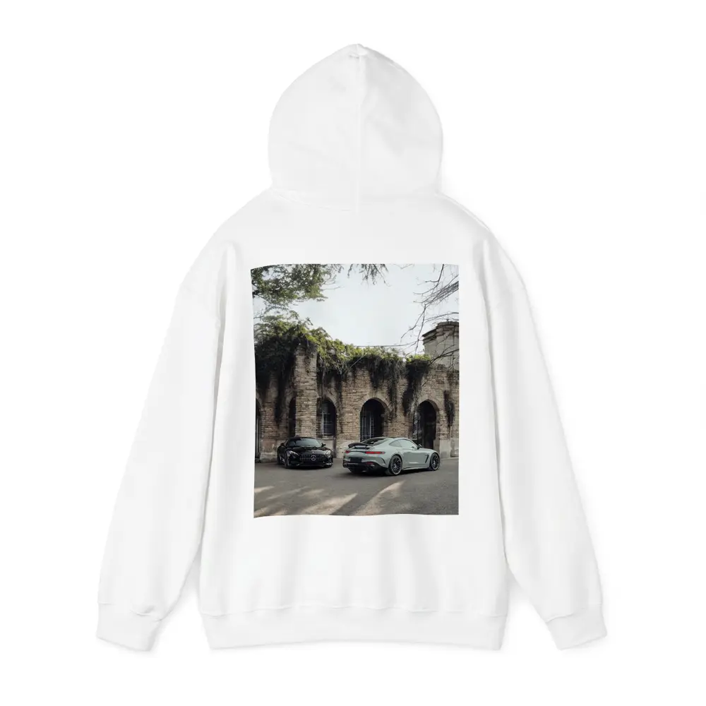 Mercedes AMG GT Two Cars Stone Building – Hoodies