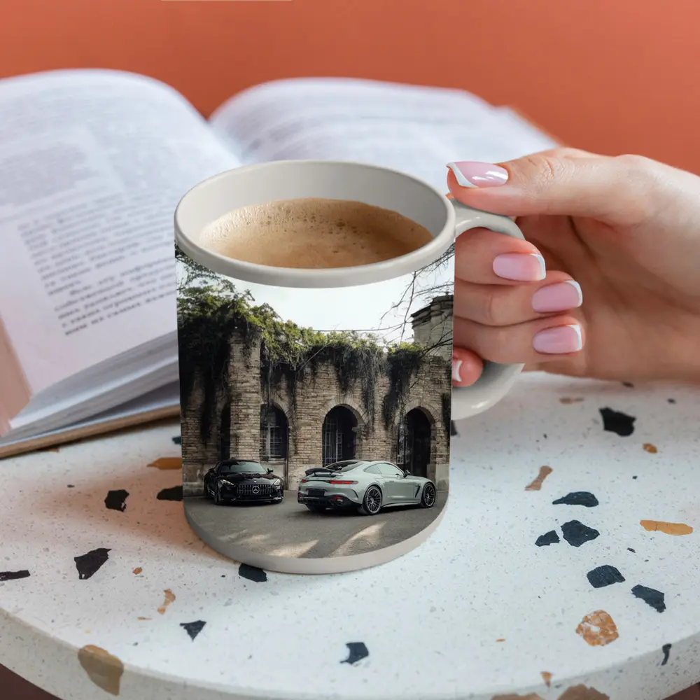 Mercedes AMG GT Two Cars Stone Building – Mugs