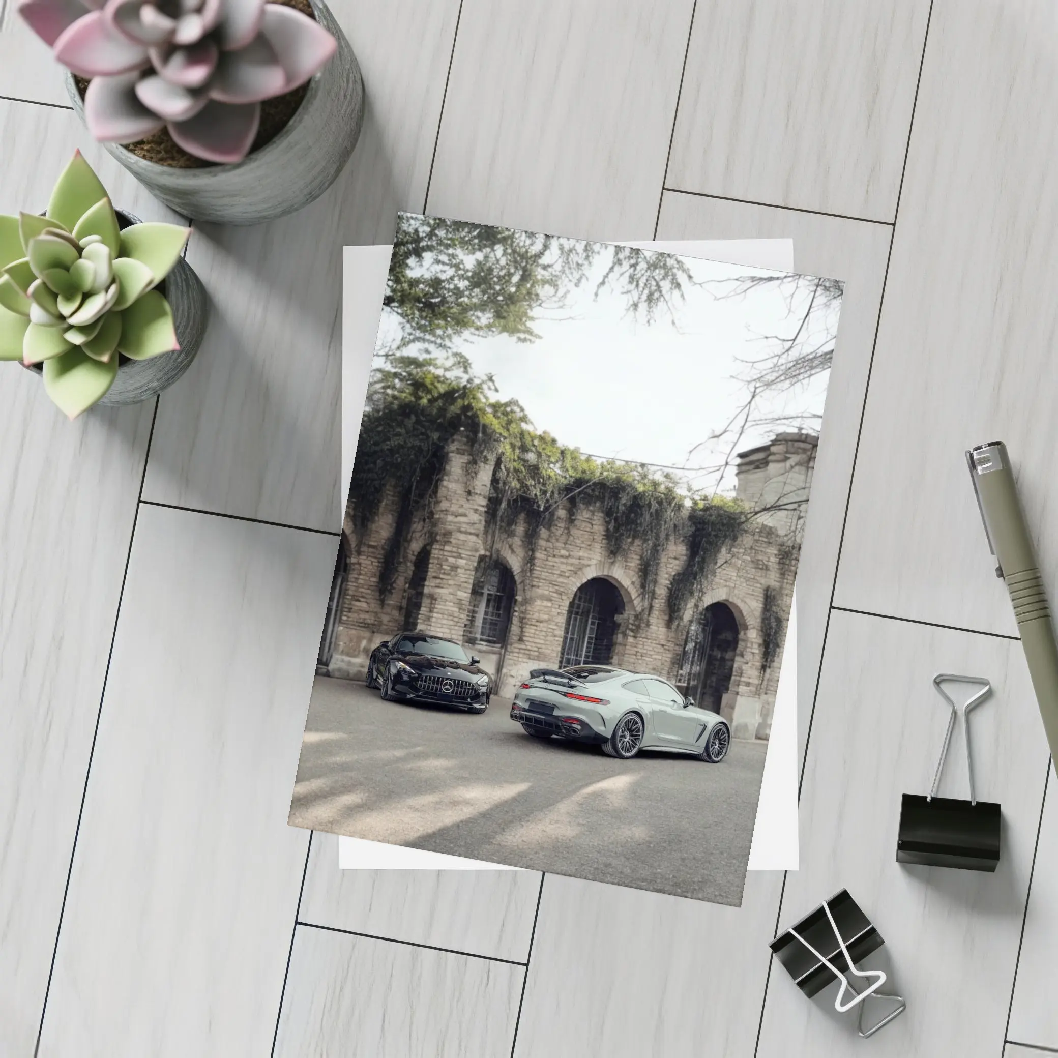 Mercedes AMG GT Two Cars Stone Building – Postcards