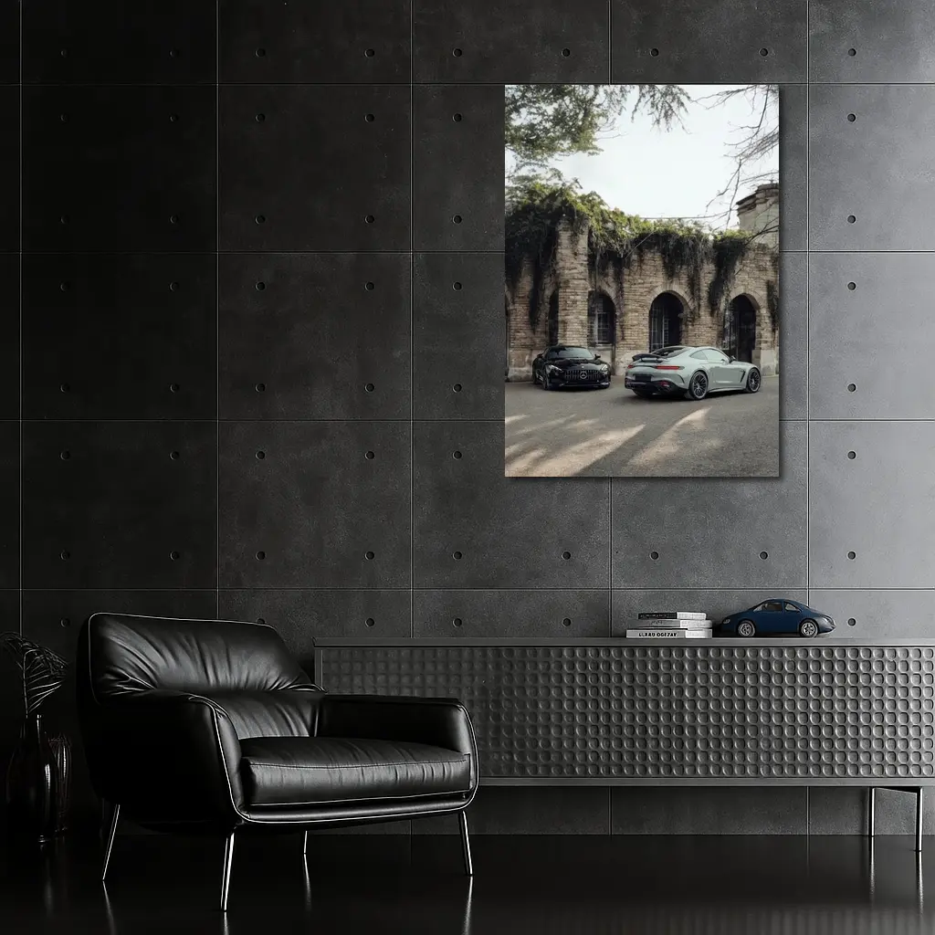 Mercedes AMG GT Two Cars Stone Building – Wall Art