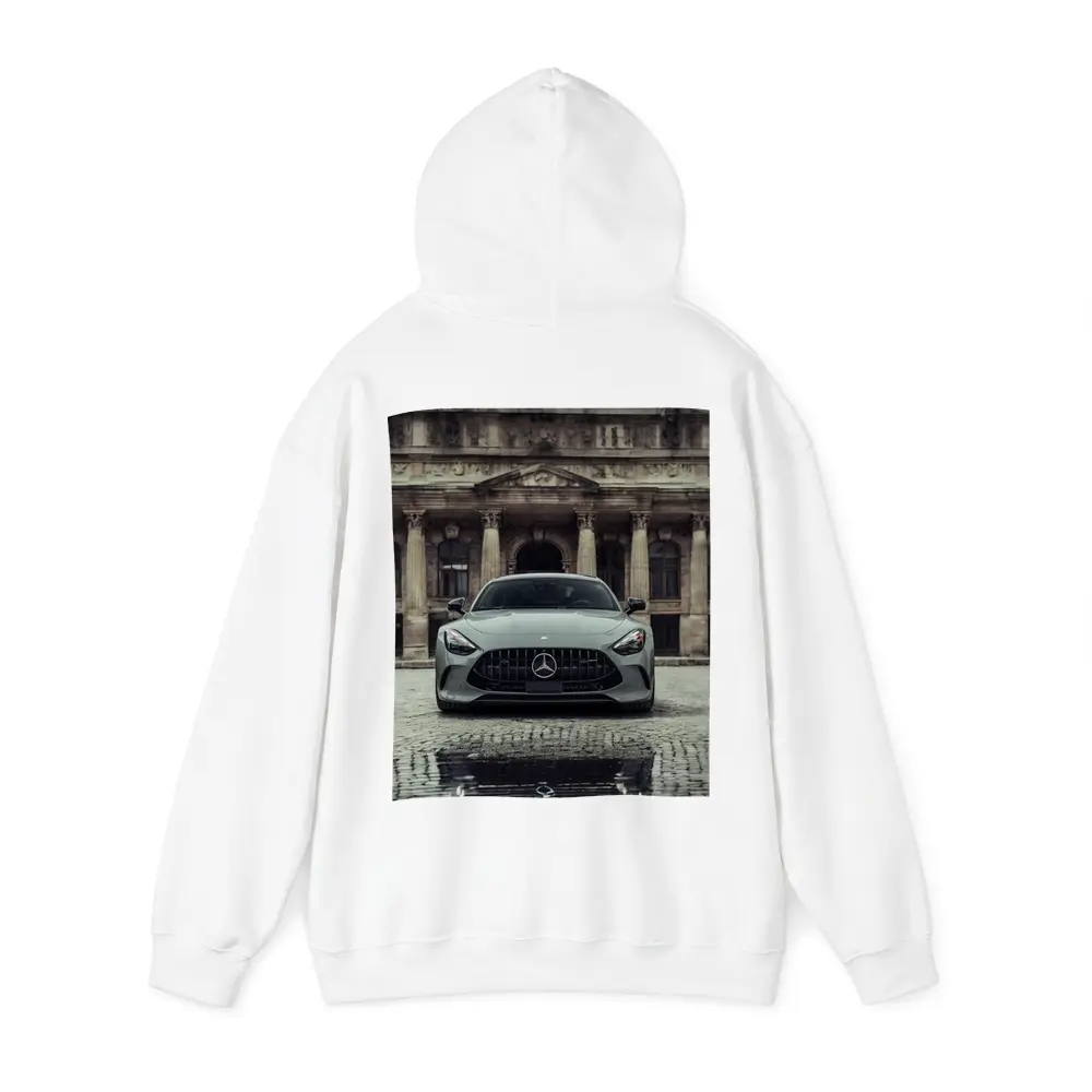 Mercedes AMG GT Front View Cobblestone Building – Hoodies
