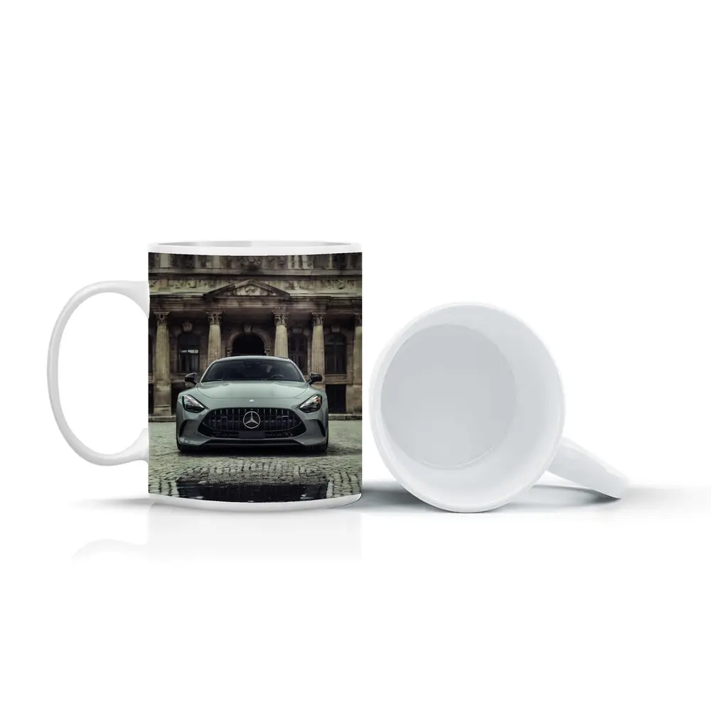Mercedes AMG GT Front View Cobblestone Building – Mugs