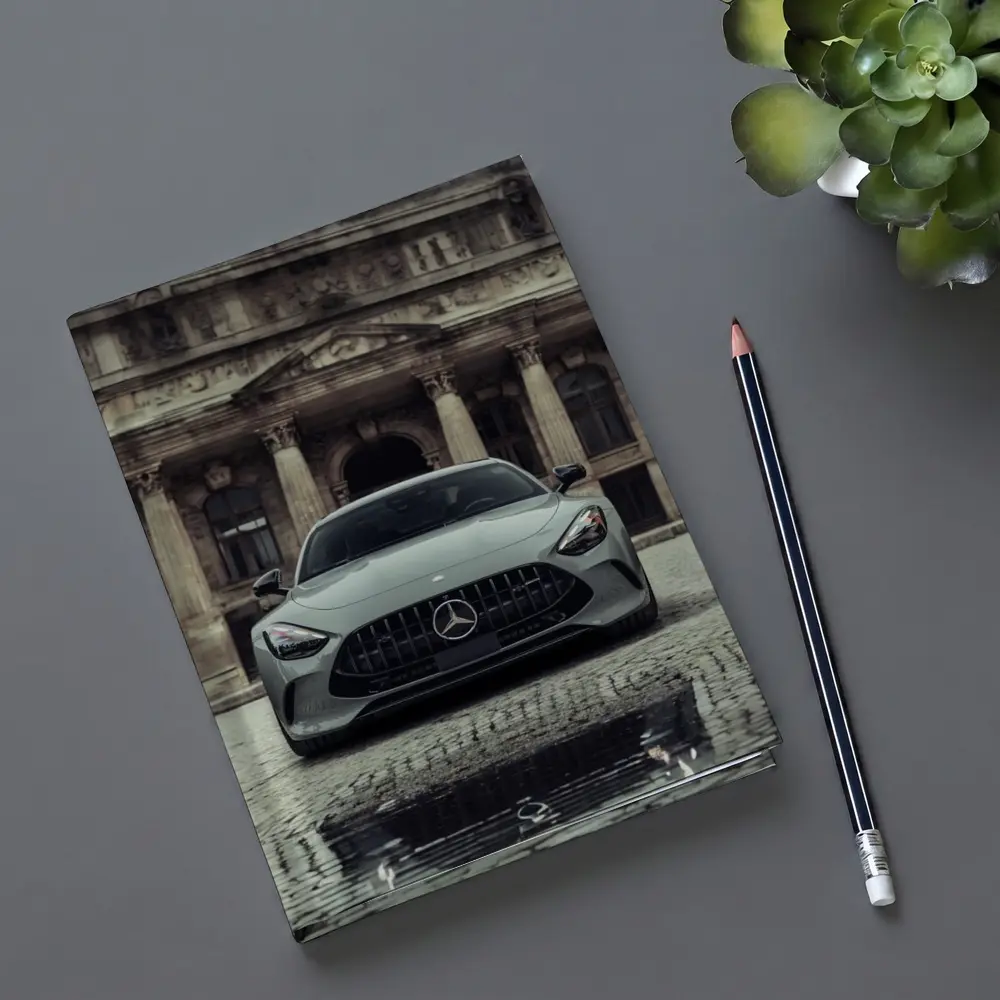 Mercedes AMG GT Front View Cobblestone Building – Notebooks