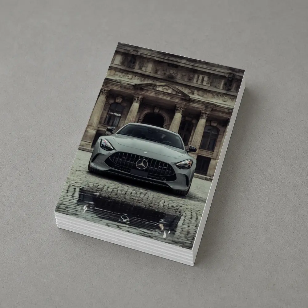 Mercedes AMG GT Front View Cobblestone Building – Postcards