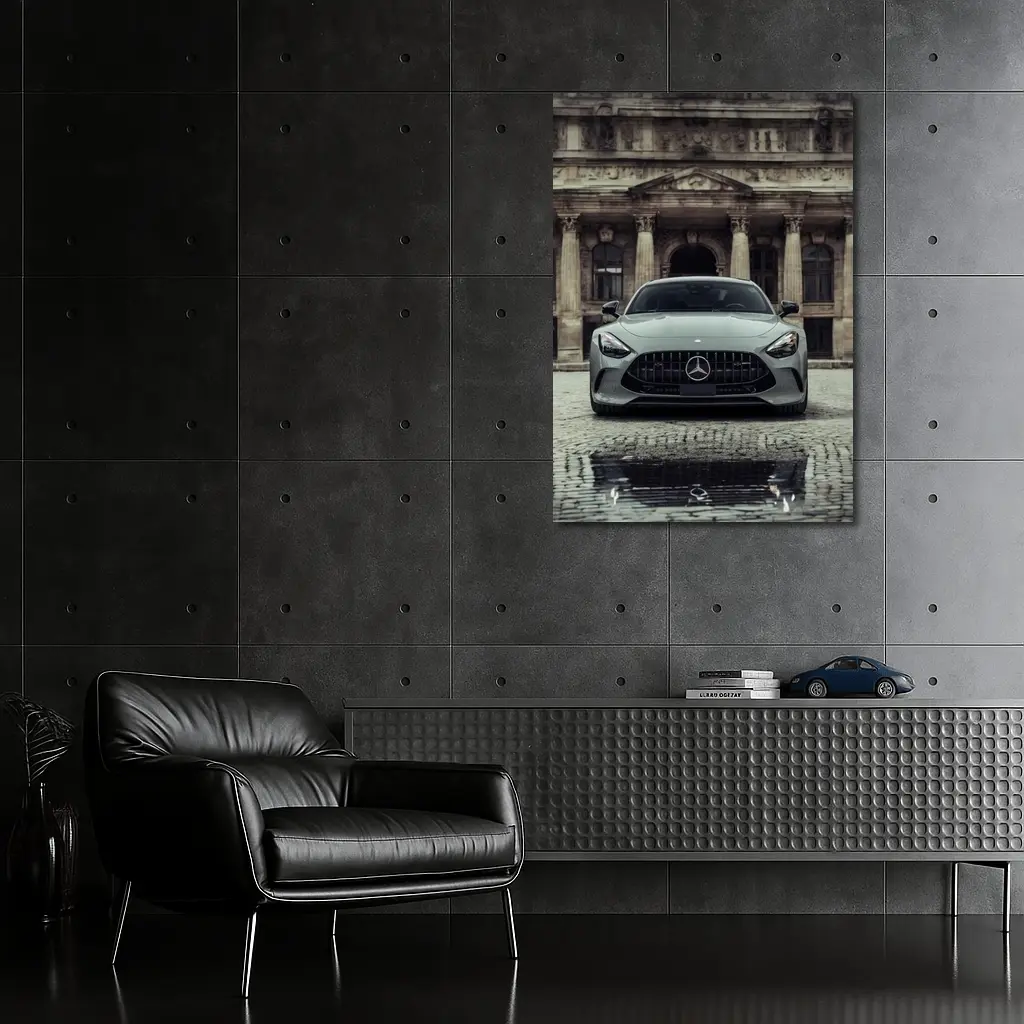 Mercedes AMG GT Front View Cobblestone Building – Wall Art