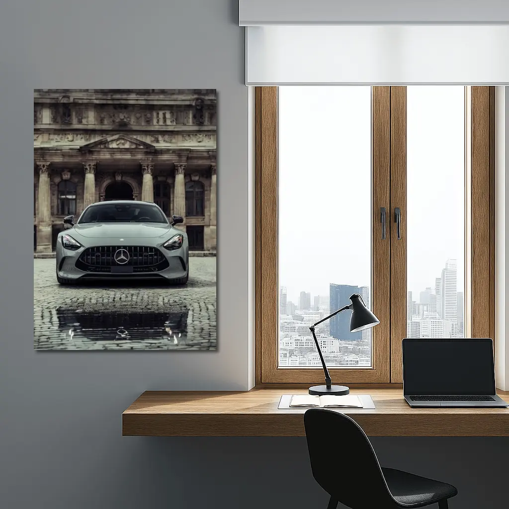 Mercedes AMG GT Front View Cobblestone Building – Wall Art