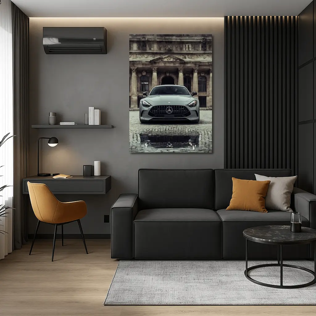 Mercedes AMG GT Front View Cobblestone Building – Wall Art
