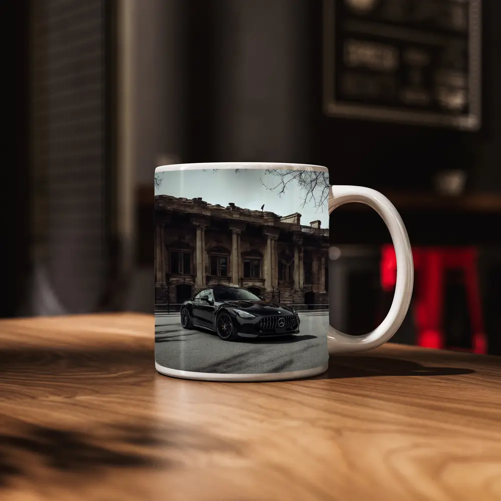 Mercedes AMG GT Black Architectural Building Street – Mugs