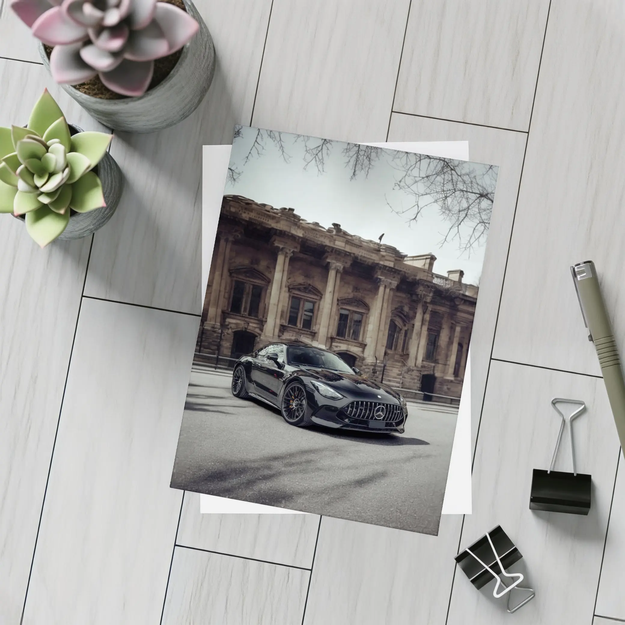 Mercedes AMG GT Black Architectural Building Street – Postcards