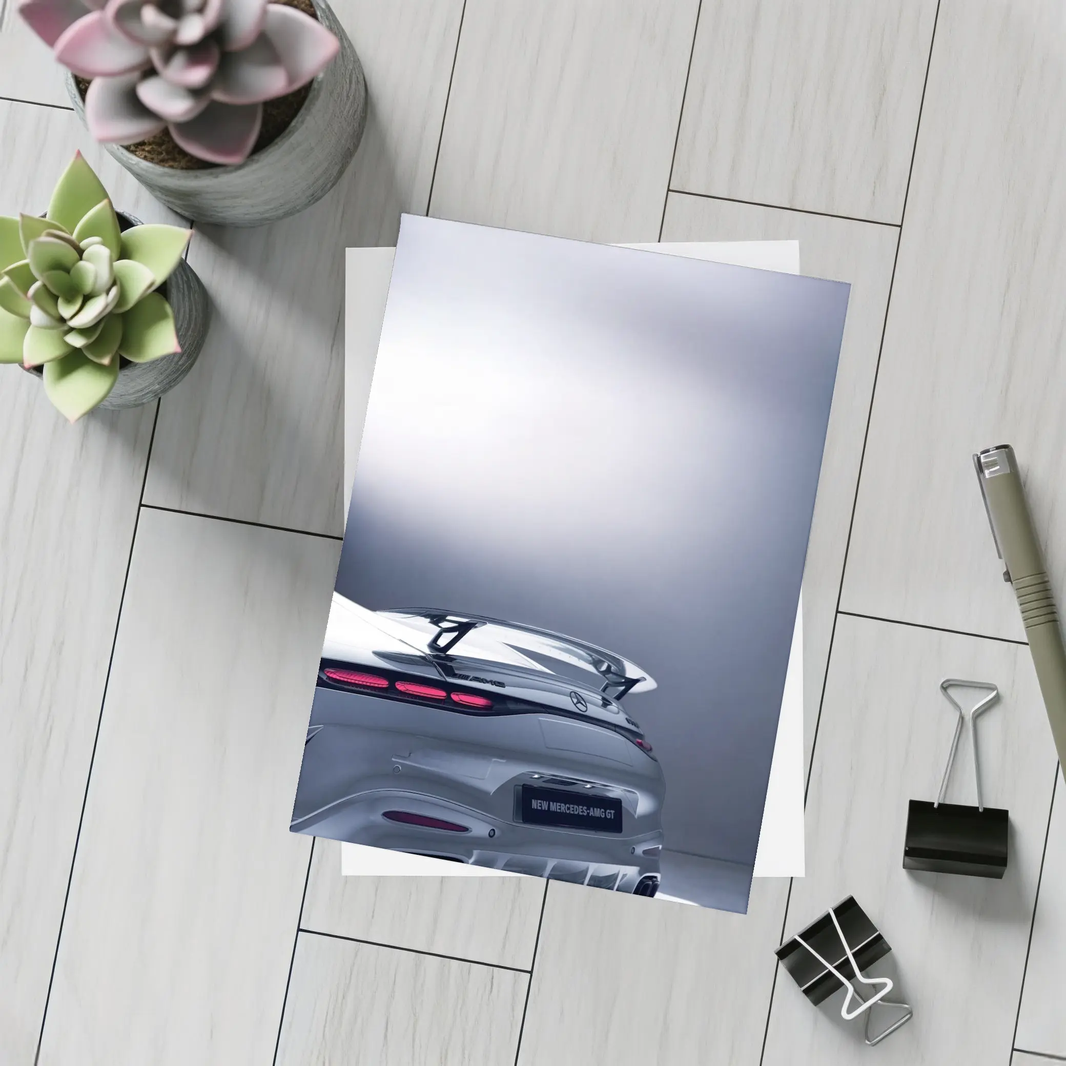 Mercedes AMG GT Silver Studio Rear View – Postcards