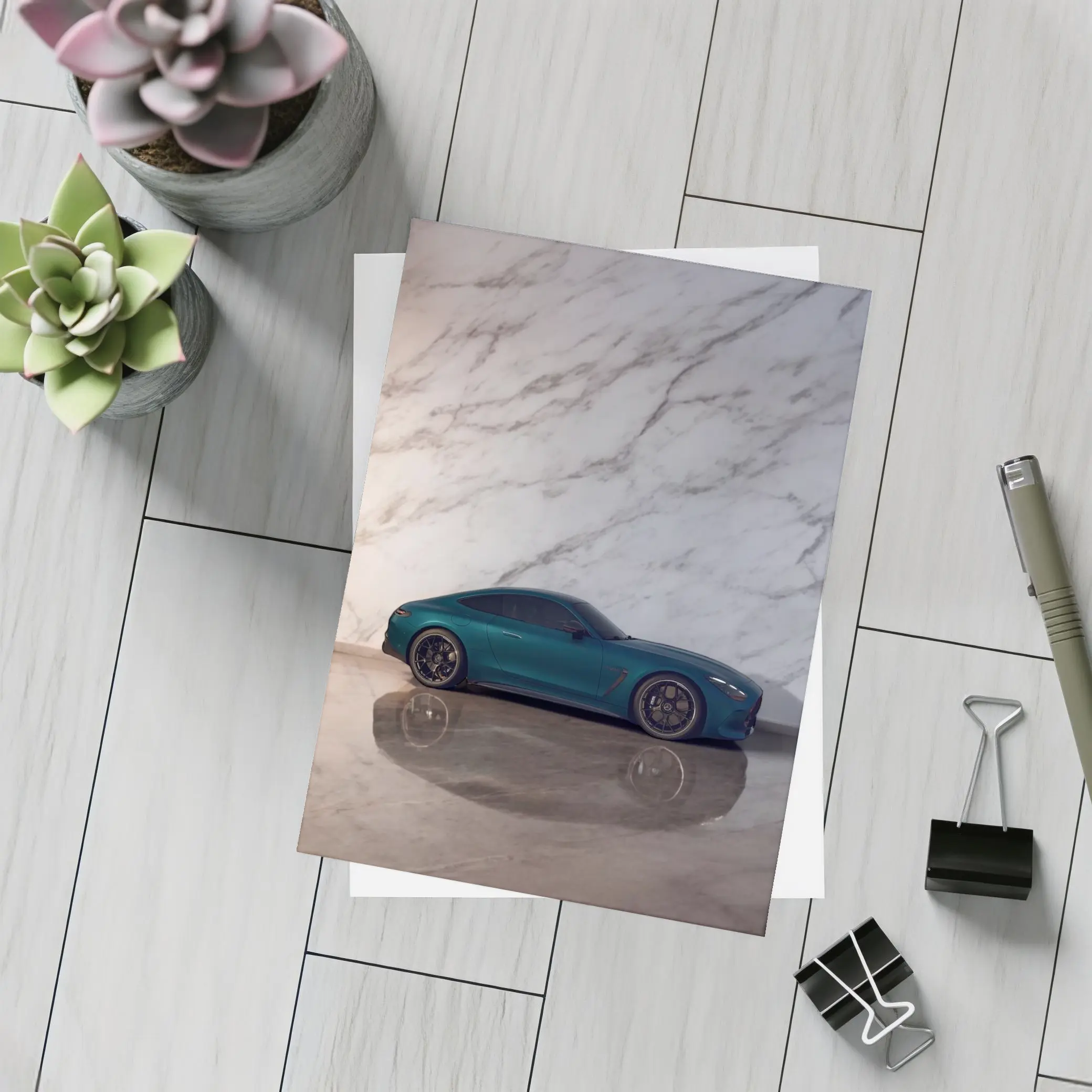 Mercedes AMG GT Teal Marble Background – Postcards