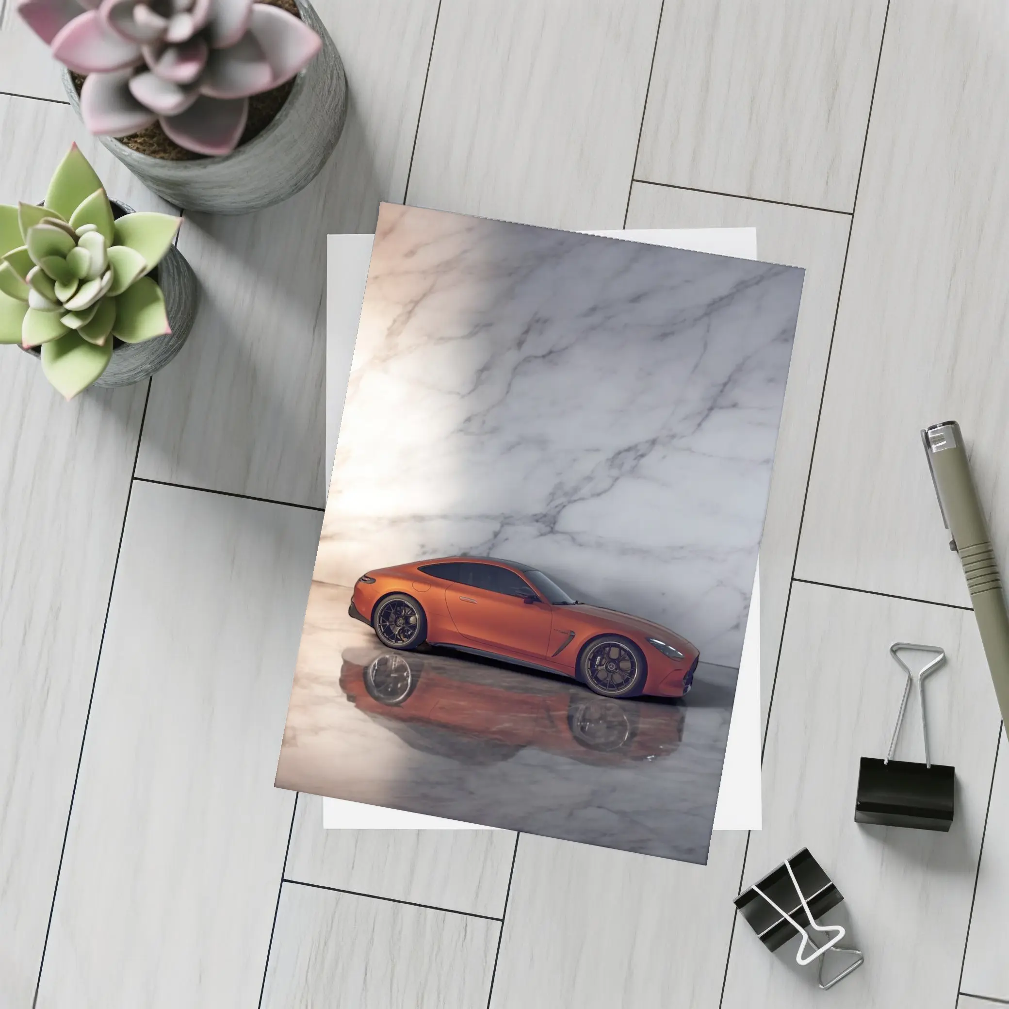 BMW M8 Orange Coupe Marble Studio – Postcards