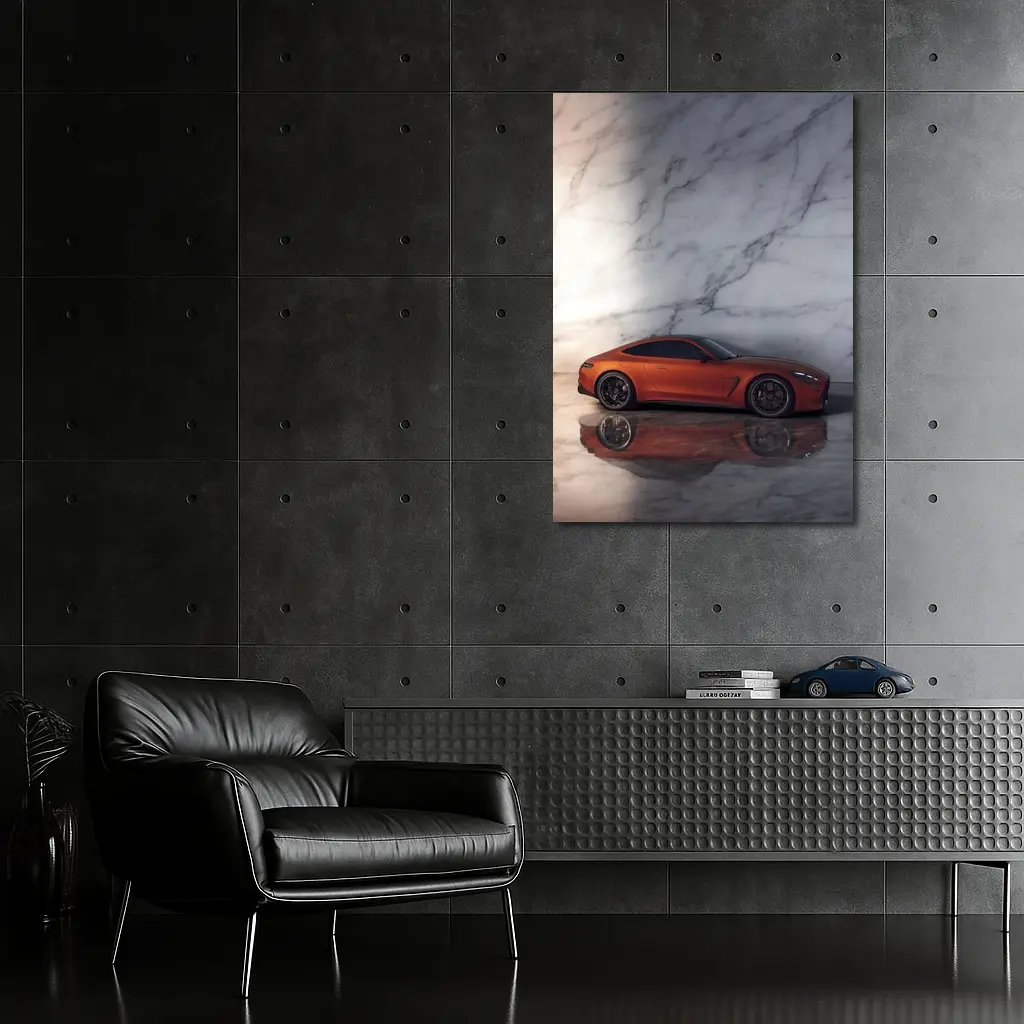 BMW M8 Orange Coupe Marble Studio – Wall Art