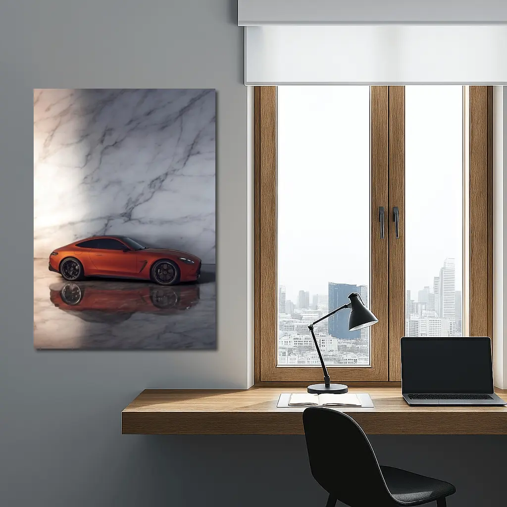 BMW M8 Orange Coupe Marble Studio – Wall Art