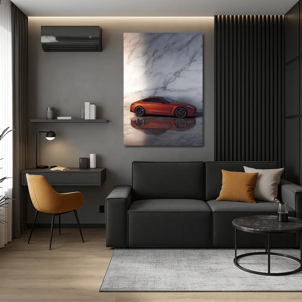 BMW M8 Orange Coupe Marble Studio – Wall Art