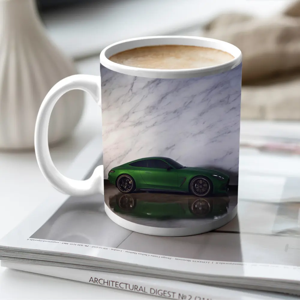 Mercedes AMG GT Green Against Marble Wall – Mugs
