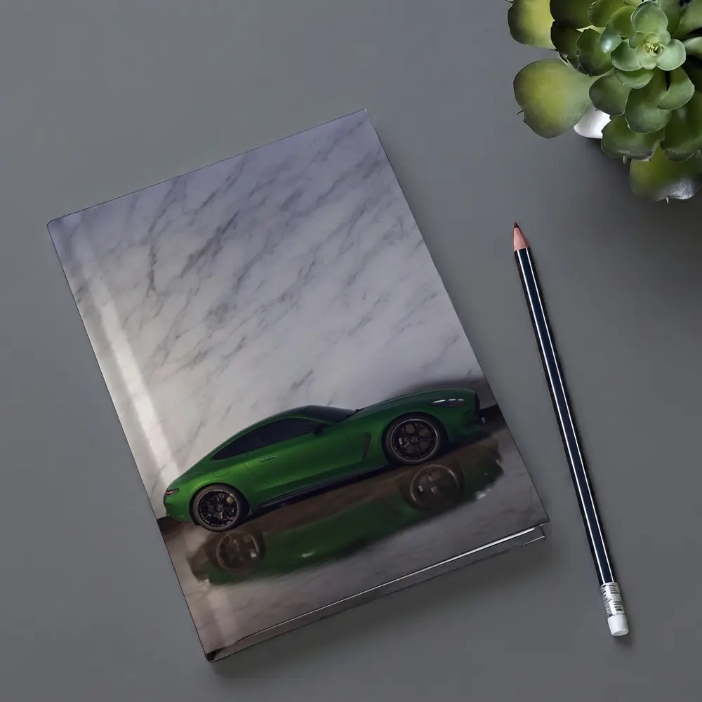 Mercedes AMG GT Green Against Marble Wall – Notebooks