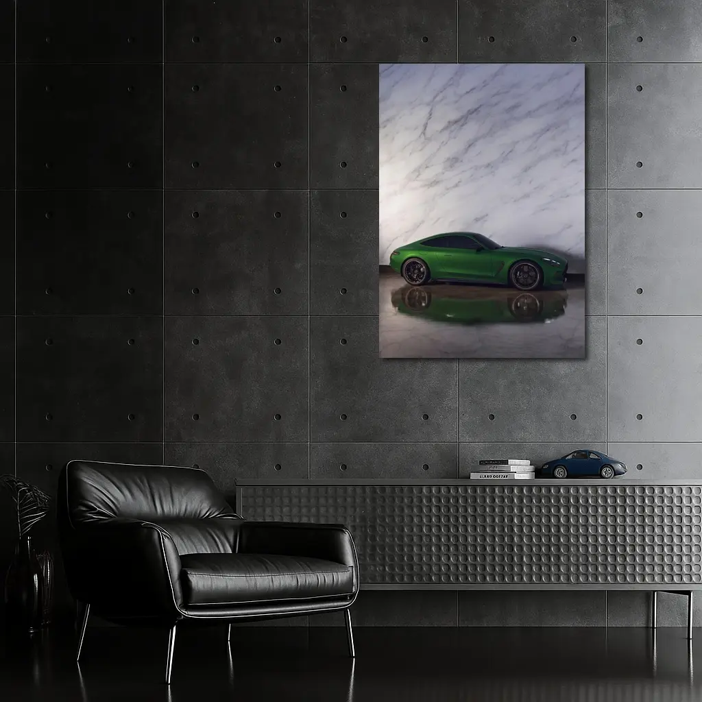 Mercedes AMG GT Green Against Marble Wall – Wall Art