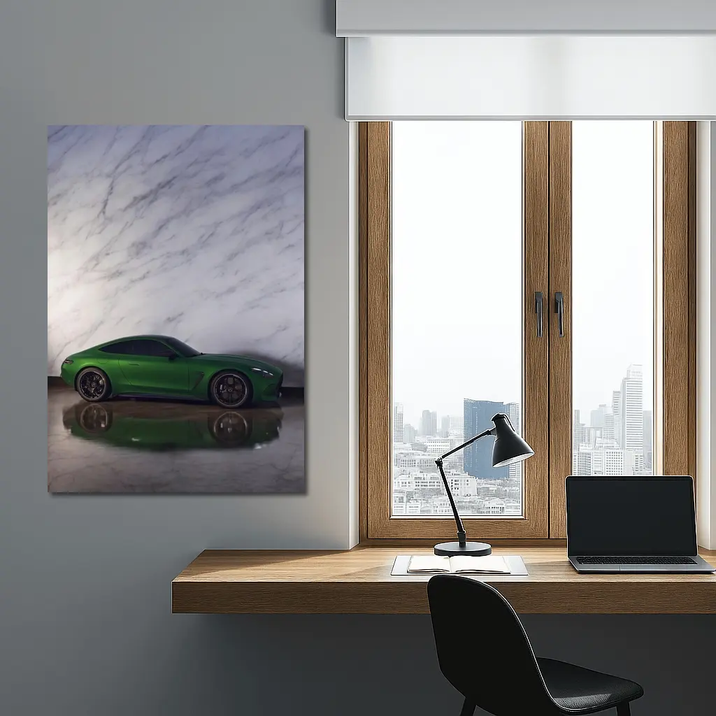 Mercedes AMG GT Green Against Marble Wall – Wall Art