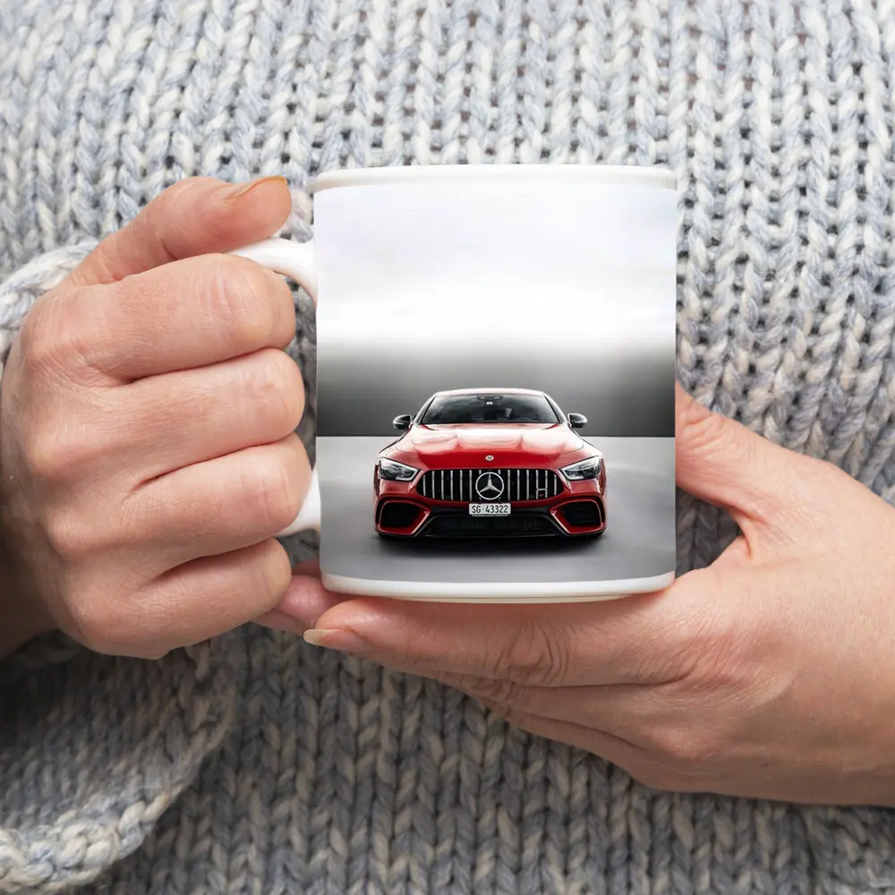 Mercedes AMG GT Red Front View Gray – Mugs