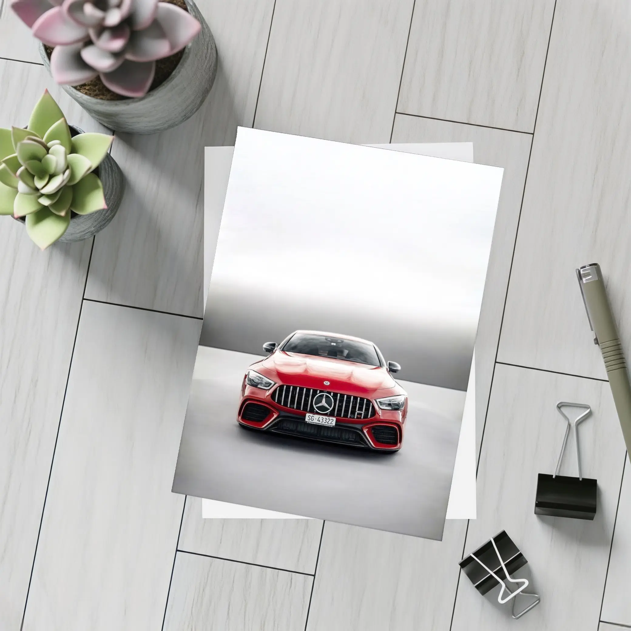 Mercedes AMG GT Red Front View Gray – Postcards