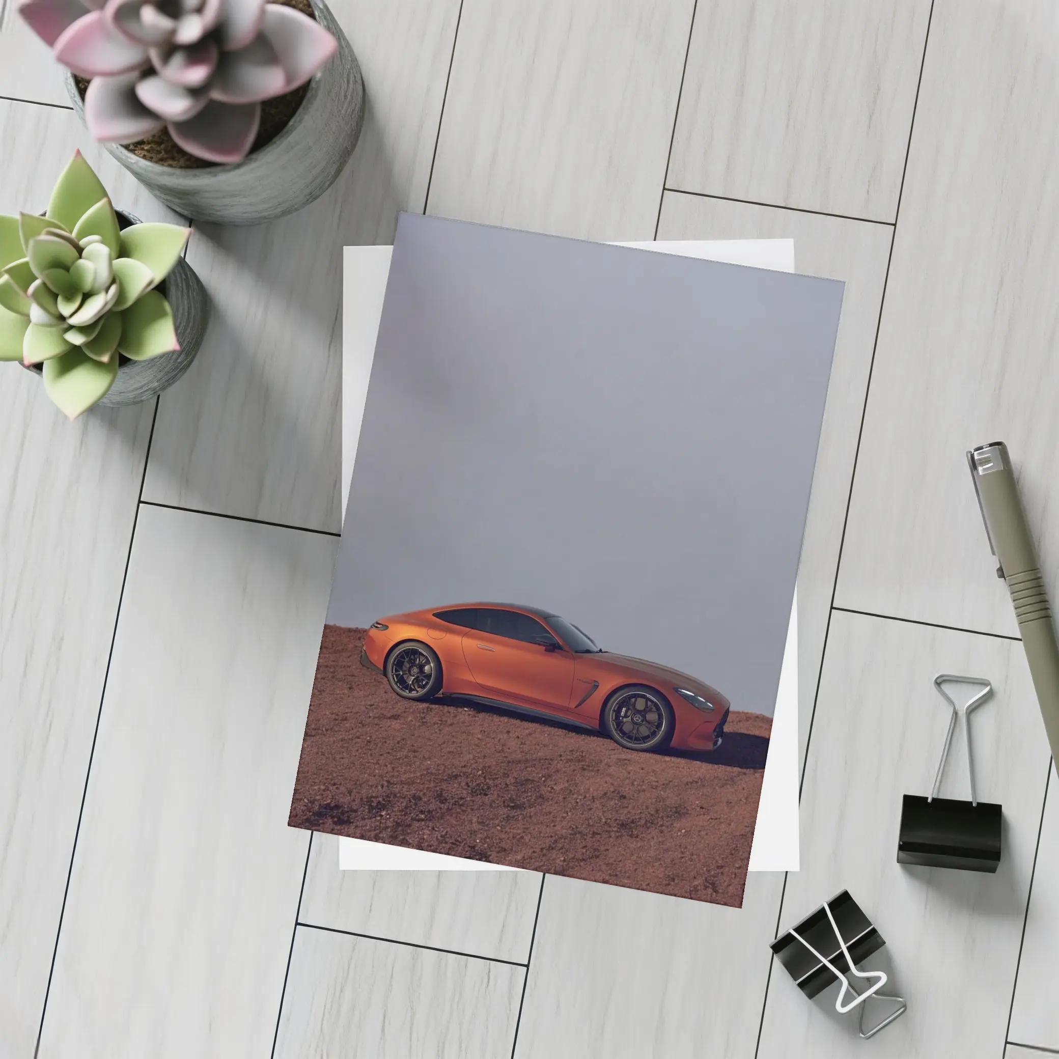Mercedes AMG GT Orange Desert Landscape Side – Postcards