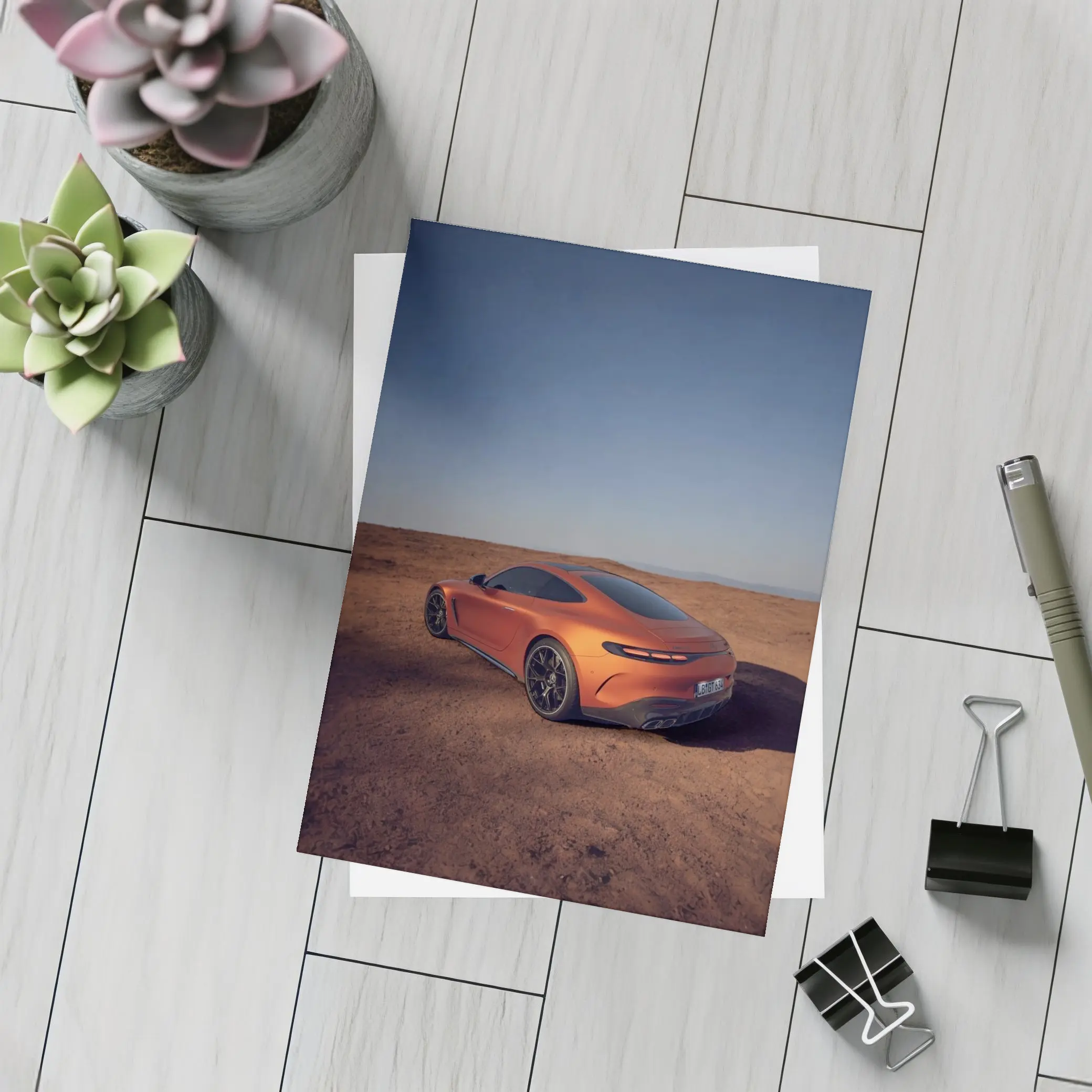 Mercedes AMG GT Orange Desert Landscape – Postcards