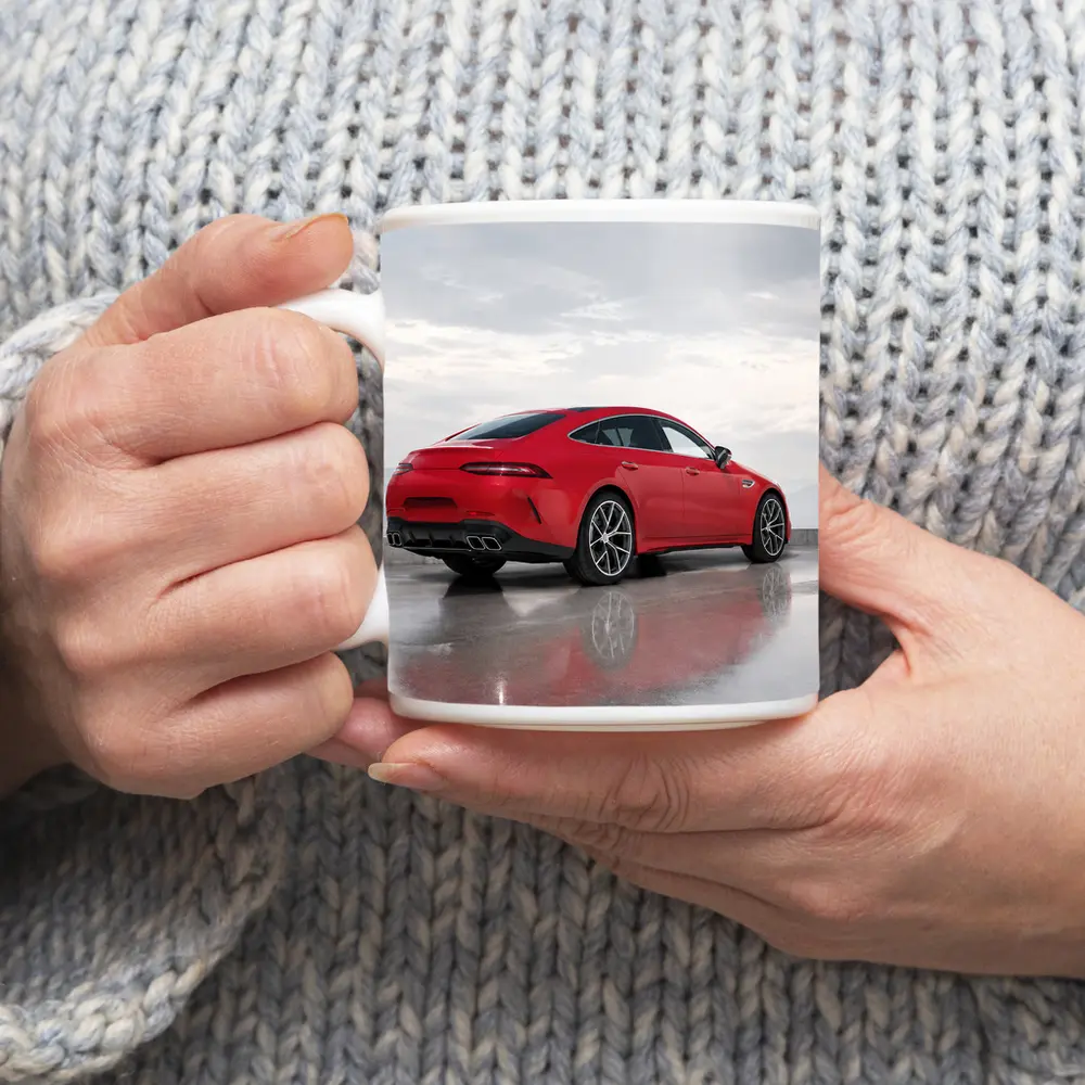Mercedes AMG GT63 Red Coupe Wet Pavement – Mugs