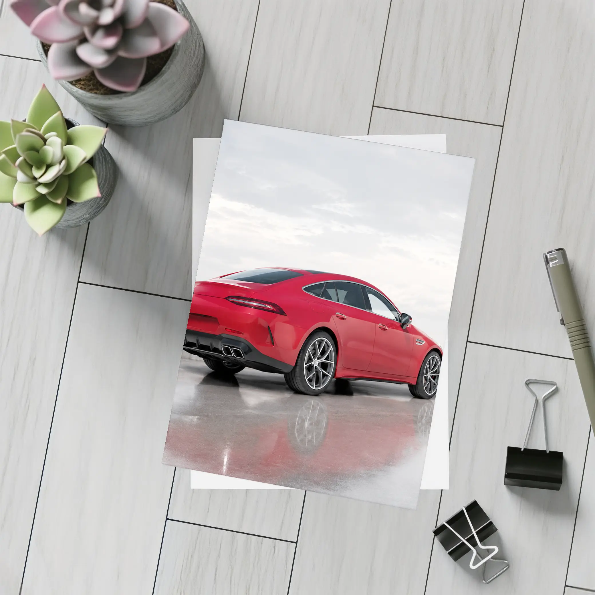 Mercedes AMG GT63 Red Coupe Wet Pavement – Postcards