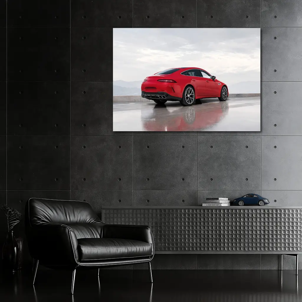 Mercedes AMG GT63 Red Coupe Wet Pavement – Wall Art
