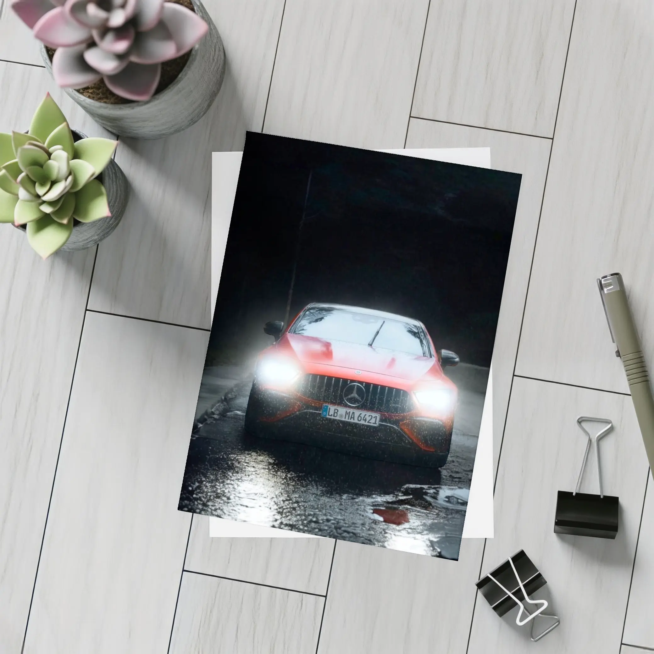Mercedes AMG GT Dark Rainy Night Street – Postcards