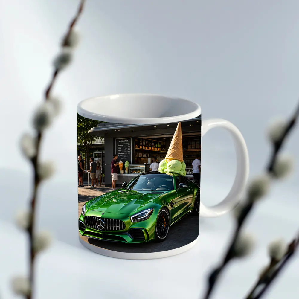 Mercedes AMG GT Green Outside Gelato Shop – Mugs
