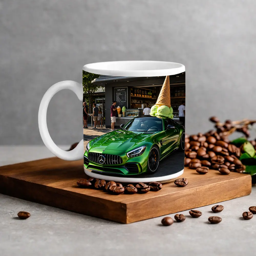 Mercedes AMG GT Green Outside Gelato Shop – Mugs