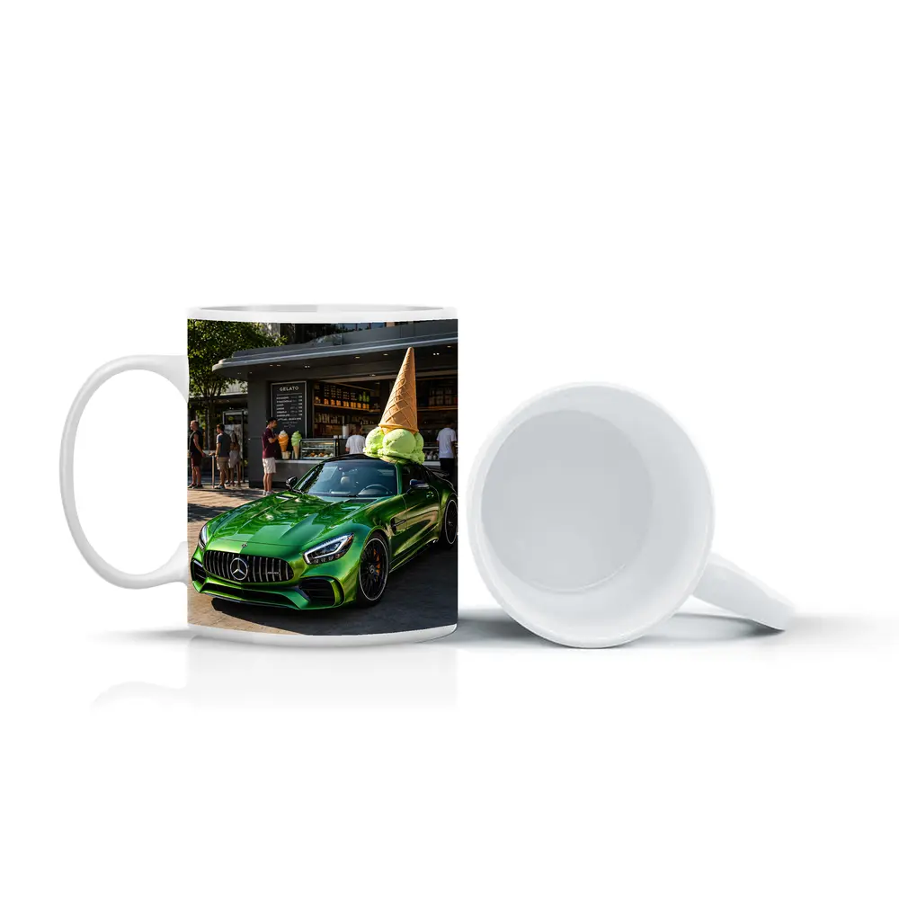 Mercedes AMG GT Green Outside Gelato Shop – Mugs